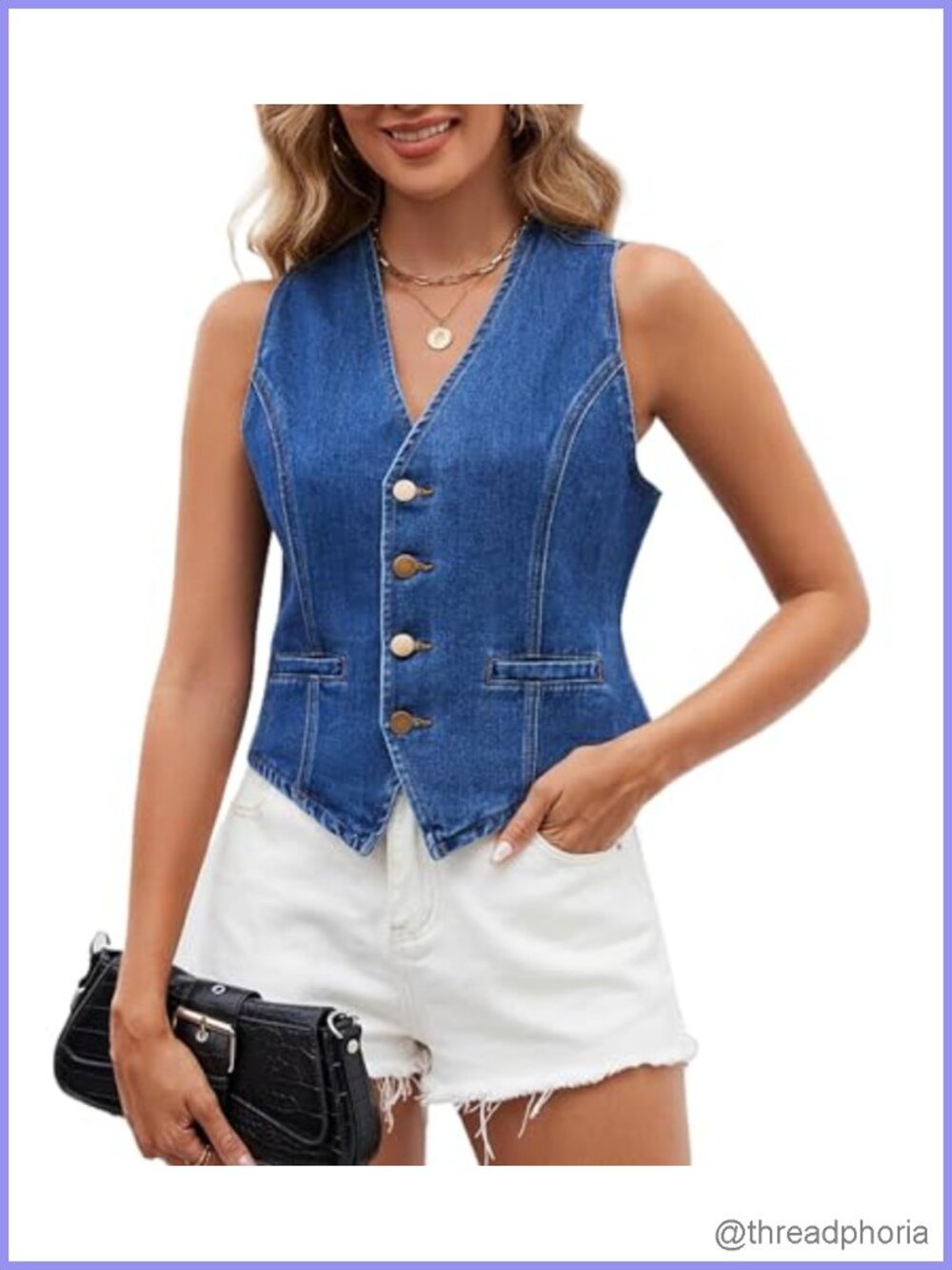 Women's Denim Vest Top V-Neck Sleeveless Jean Waistcoat Classic Fit